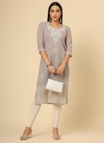 Georgette Grey Casual Wear Embroidery Work Readymade Kurti